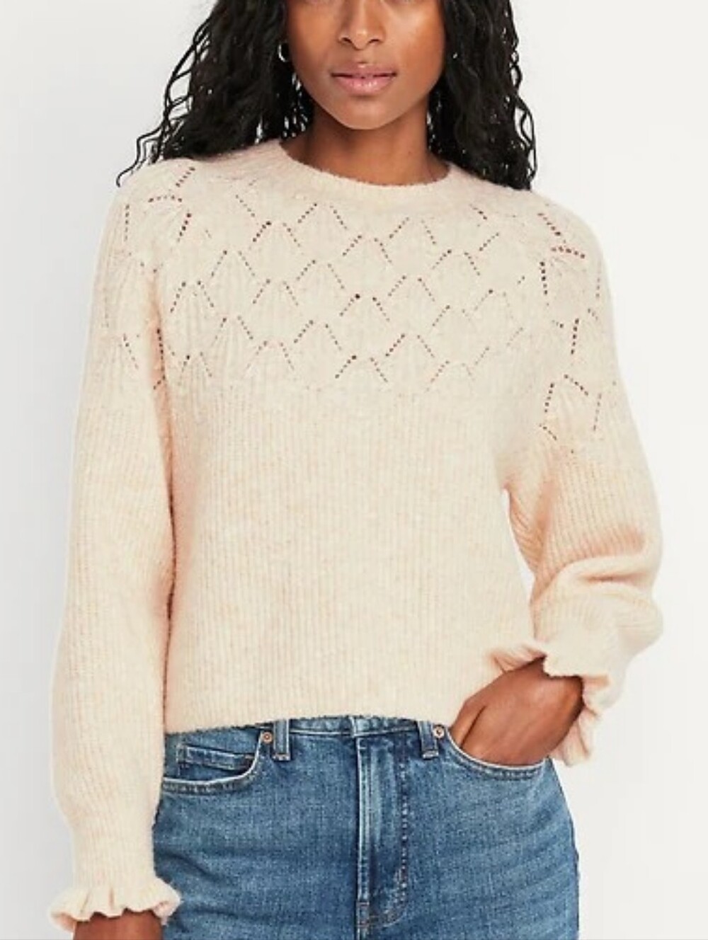 NWT - Old Navy Ruffled Cuffs Loose Crew Neck Cropped Sweater - Size XL Tall